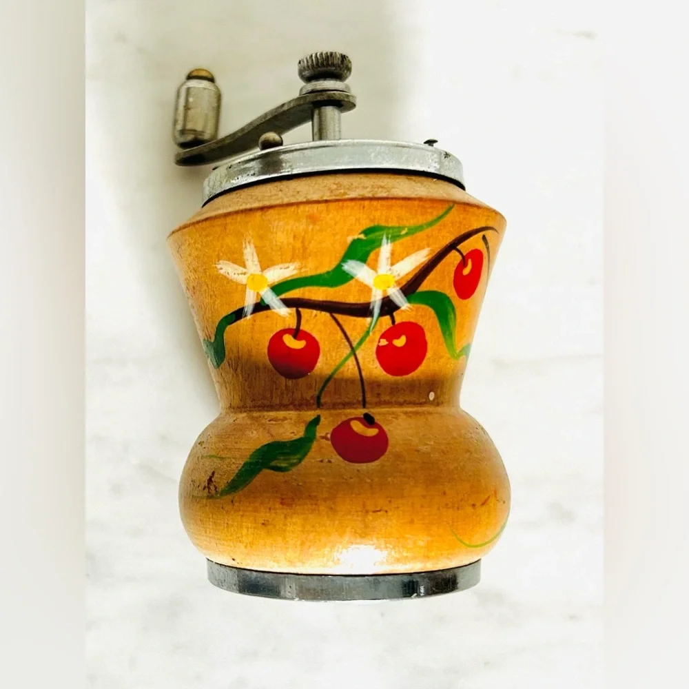 Vintage Hand-Painted Cherry Blossom on Blonde Wood Pepper Grinder
